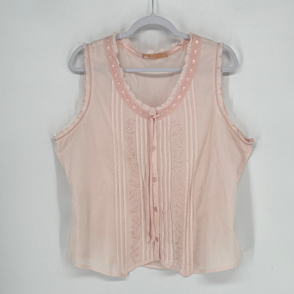 La Cera Pink Cotton Pajama Set XL Embroidered Ruffle Bloomers Cottagecore Boho - Picture 10 of 16